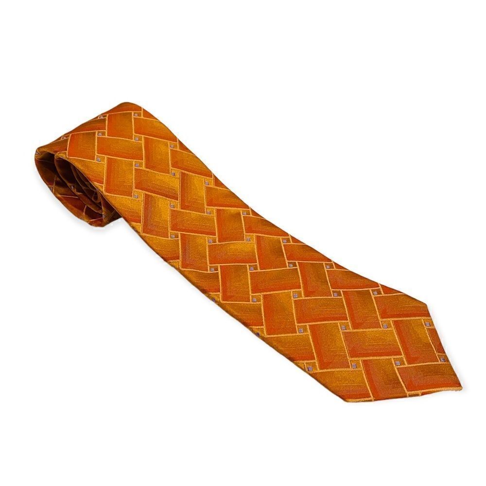 Ted Baker Hand Crafted Orange Geometric Silk Neck Tie
